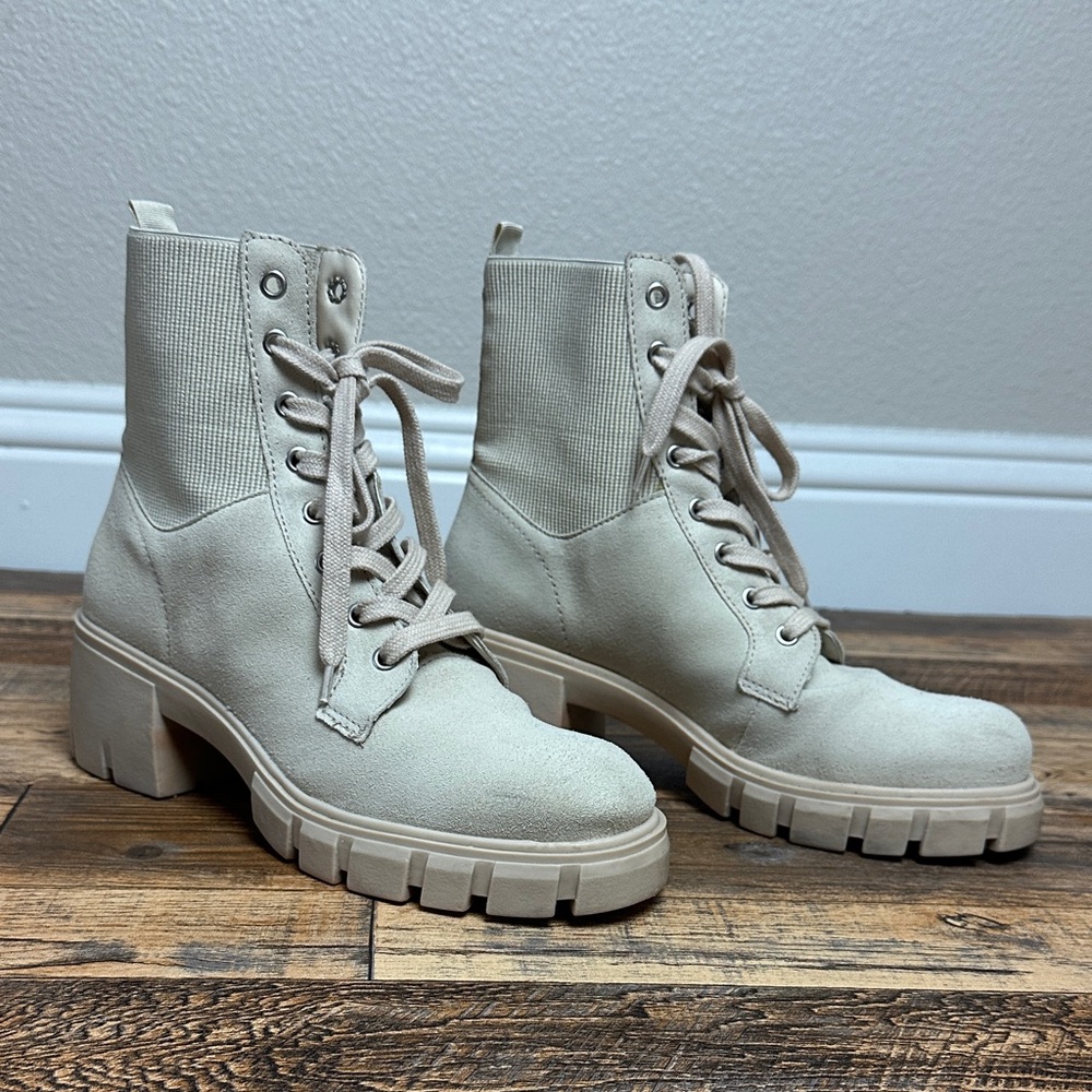 Steve Madden Women's Cream Suede Lace-Up Ankle Combat Boots